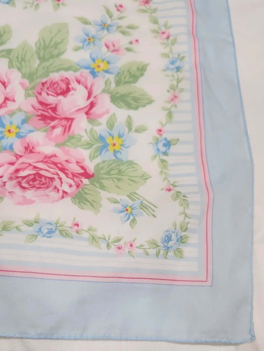 Vintage Floral Rose Print Women's Scarf - Pink & Blue  Size 34x34